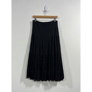 Max Studio Black Tiered Midi Skirt Womens Small Dark Cottagecore Festival Fairy